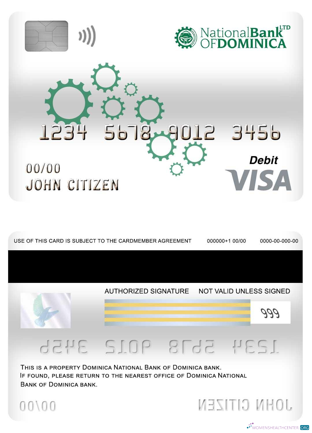 Download Dominica National Bank of Dominica bank visa debit card Photoshop template